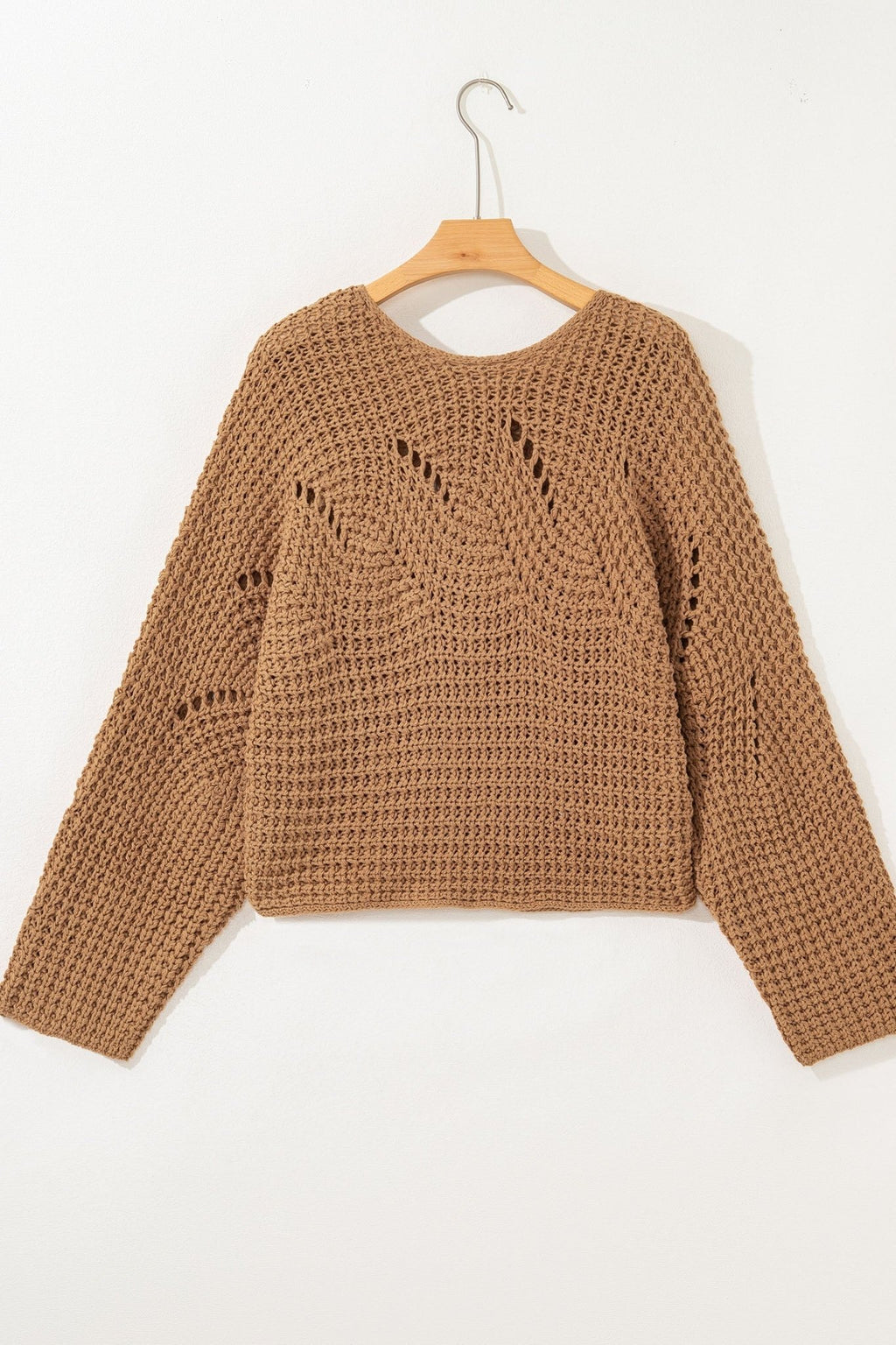 Hollowed Knit Wide Sleeve Pullover Sweater - Rooted & Reckless Co.