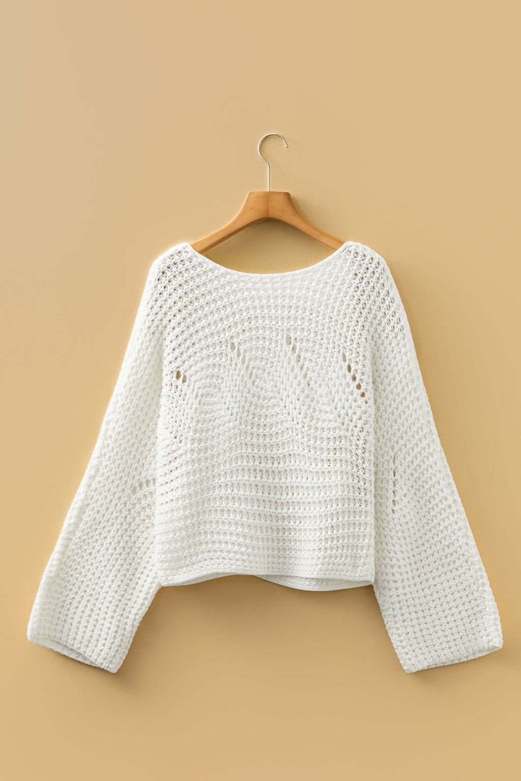 Hollowed Knit Wide Sleeve Pullover Sweater - Rooted & Reckless Co.