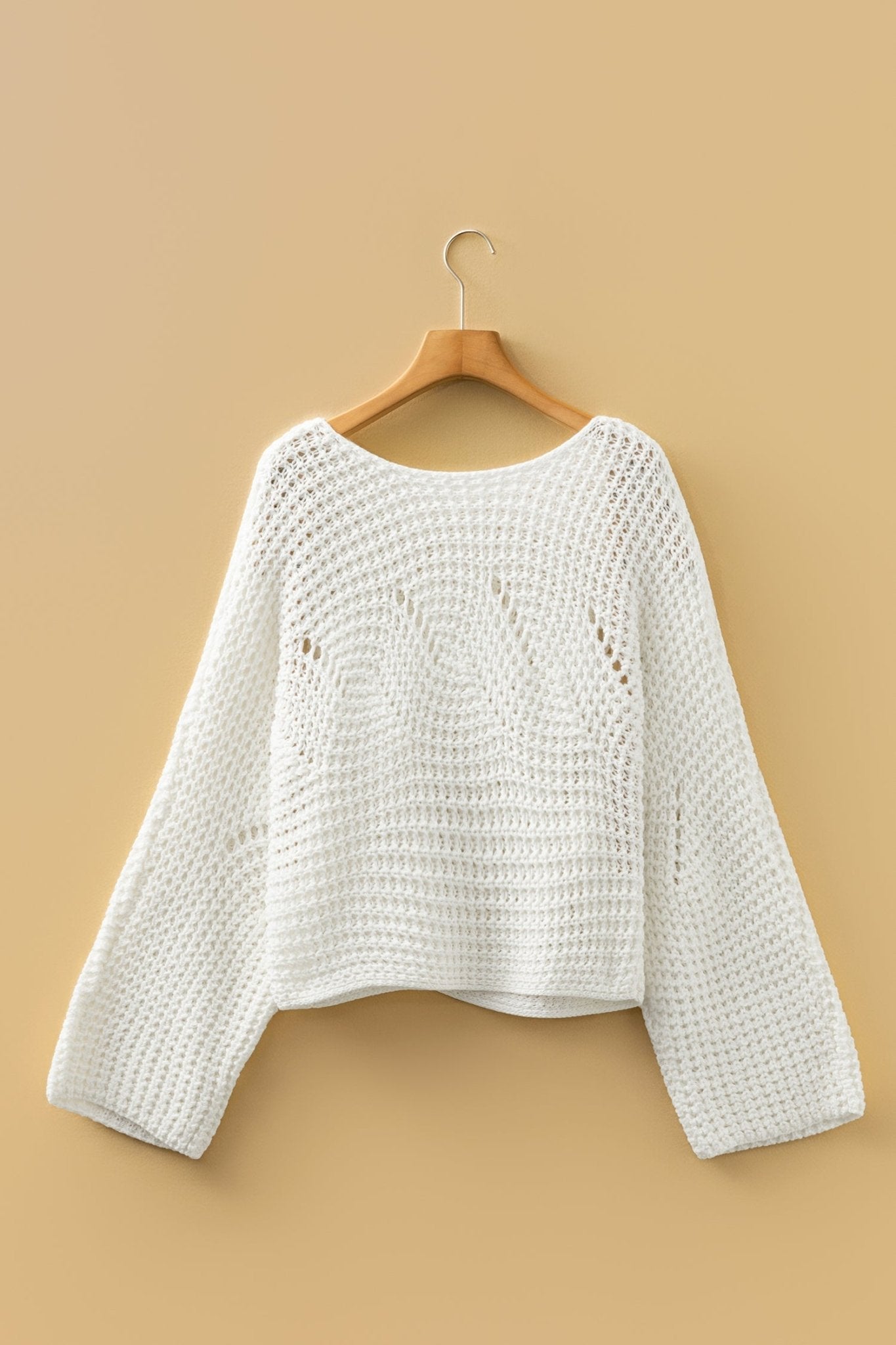Hollowed Knit Wide Sleeve Pullover Sweater - Rooted & Reckless Co.