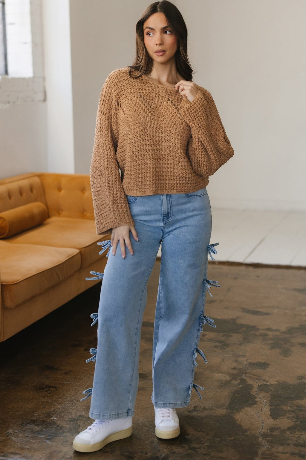 Hollowed Knit Wide Sleeve Pullover Sweater - Rooted & Reckless Co.