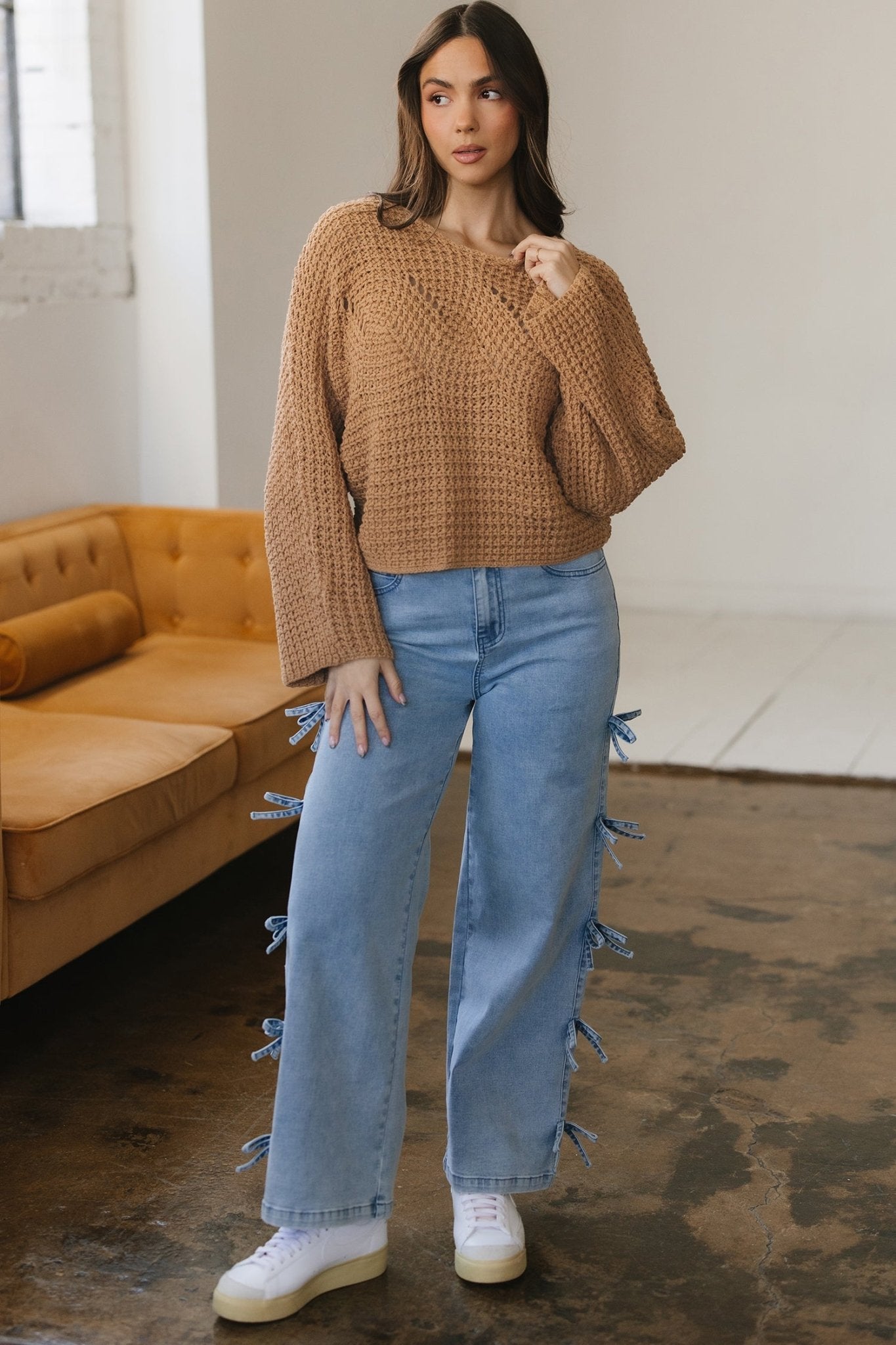 Hollowed Knit Wide Sleeve Pullover Sweater - Rooted & Reckless Co.