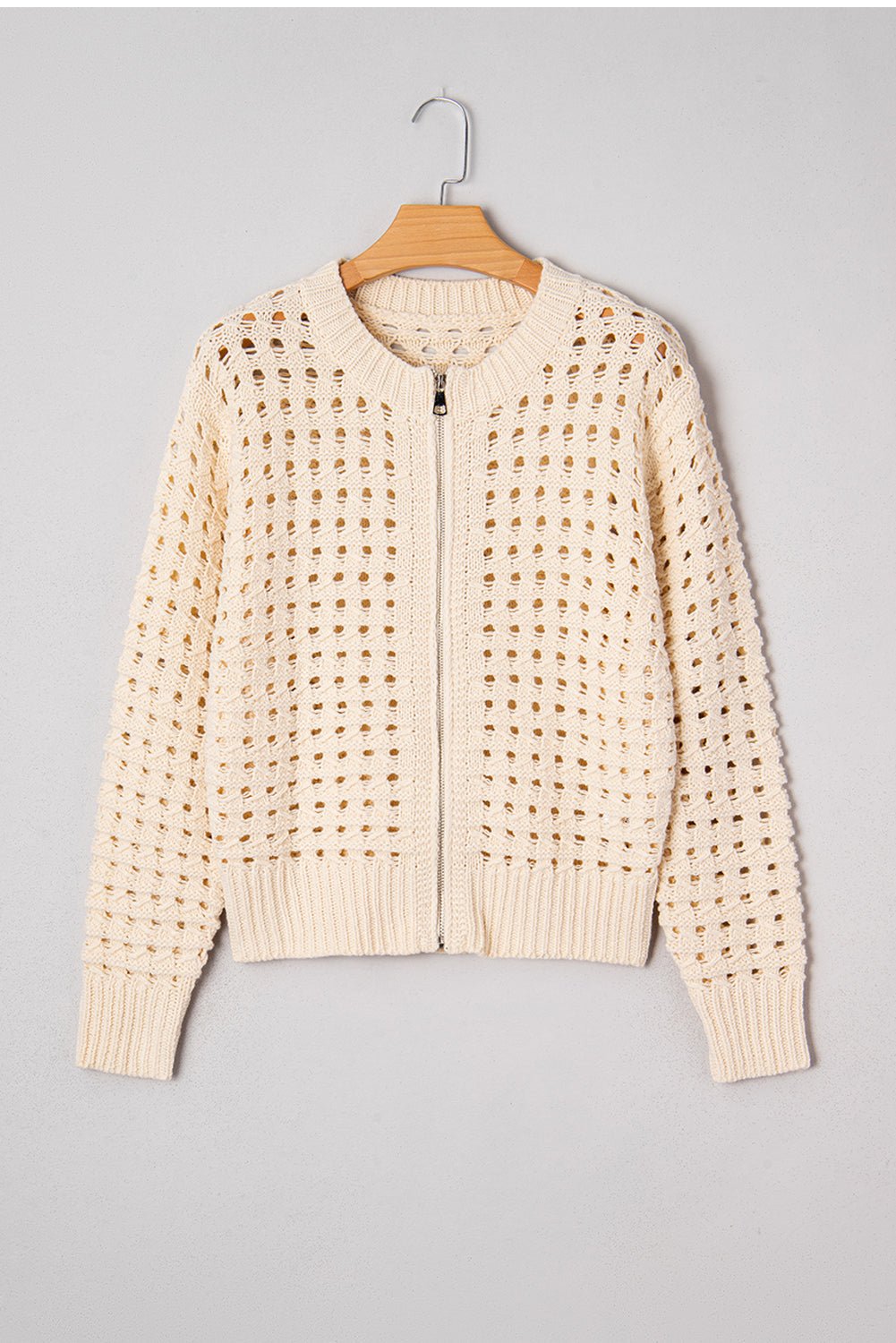 Hollowed Knit Zip Up Sweater Cardigan - Rooted & Reckless Co.