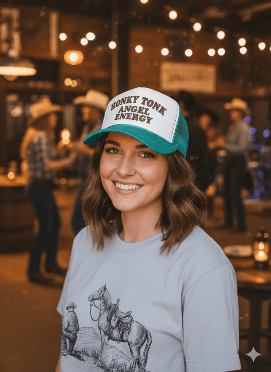 Honky Tonk Angel Energy Trucker Hat - Rooted & Reckless Co.