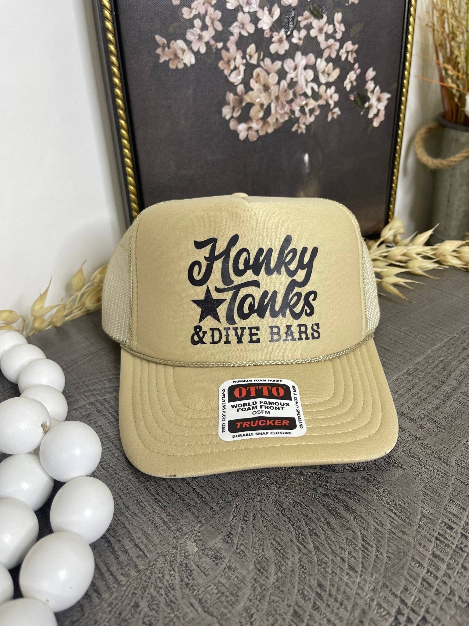 "Honky Tonks & Dive Bars" Trucker Hat — Otto 5-Panel Foam Front with Breathable Mesh Back - Rooted & Reckless Co.