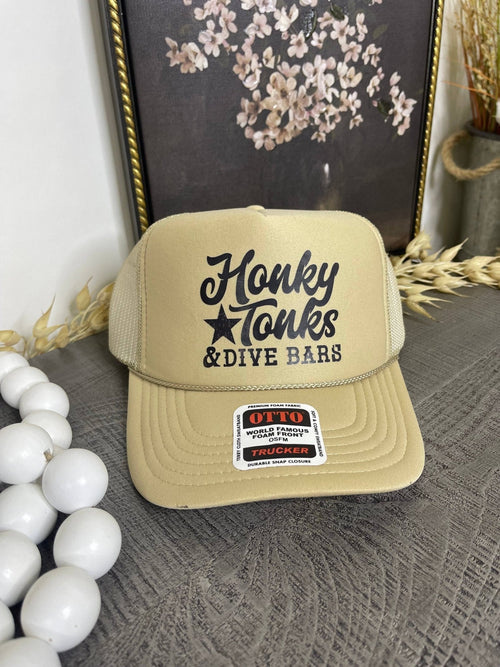 "Honky Tonks & Dive Bars" Trucker Hat — Otto 5-Panel Foam Front with Breathable Mesh Back - Rooted & Reckless Co.