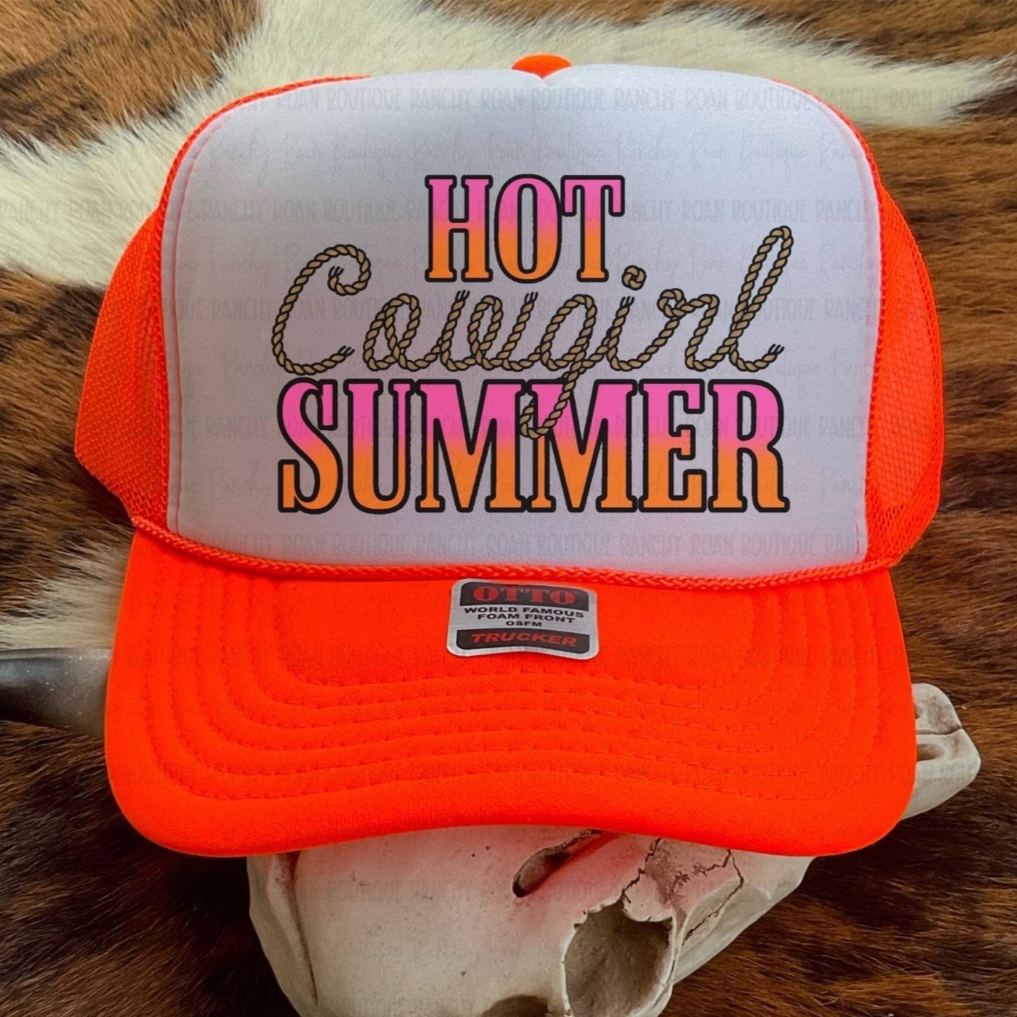 "Hot Cowgirl Summer" Trucker Hat — Blaze Orange Foam Front with Mesh Back & Adjustable Snapback - Rooted & Reckless Co.