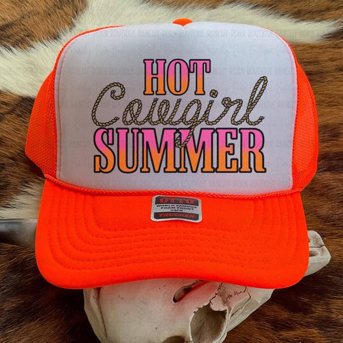 "Hot Cowgirl Summer" Trucker Hat — Blaze Orange Foam Front with Mesh Back & Adjustable Snapback - Rooted & Reckless Co.