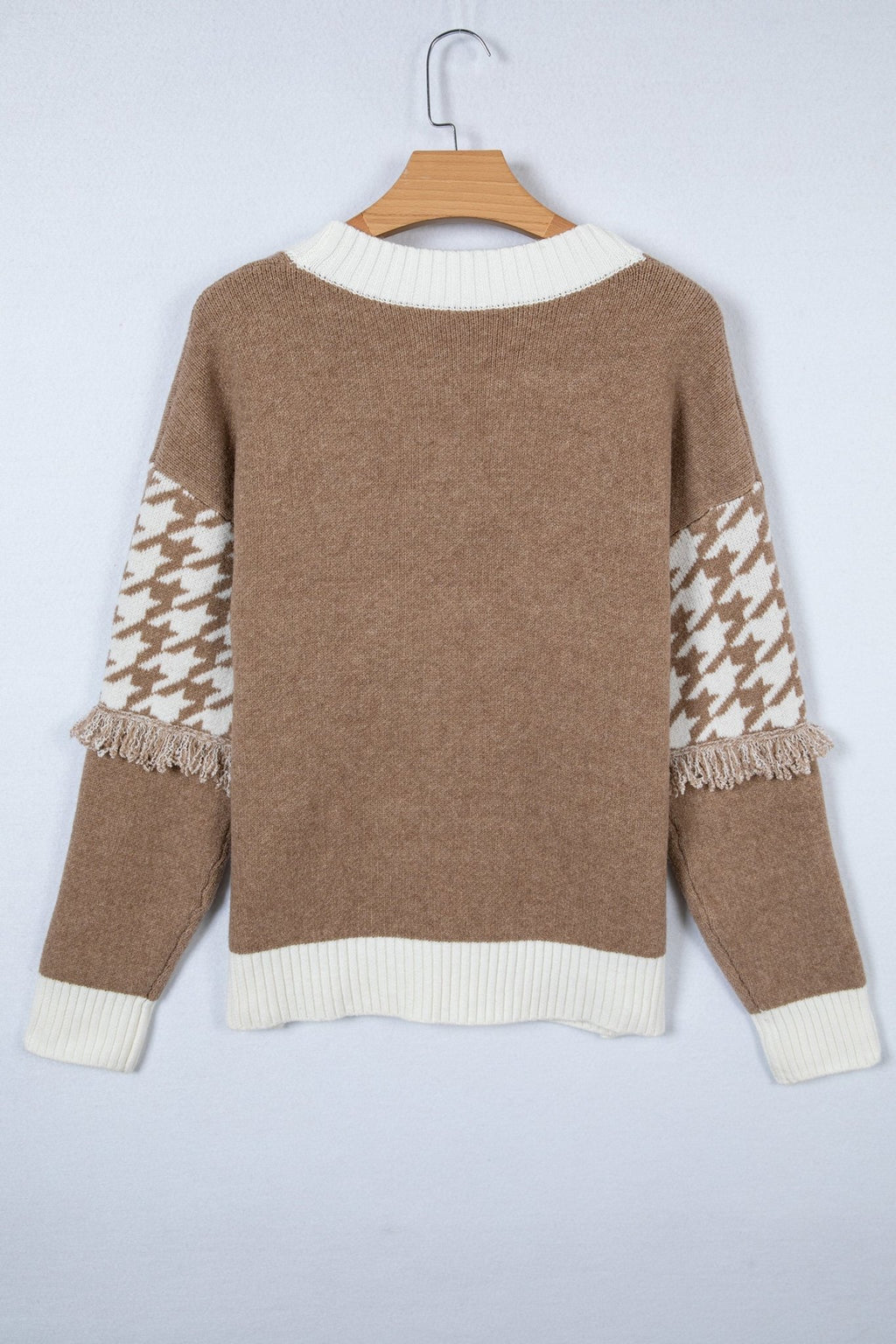 Houndstooth Colorblock Raw Edge Button Front Cardigan - Rooted & Reckless Co.