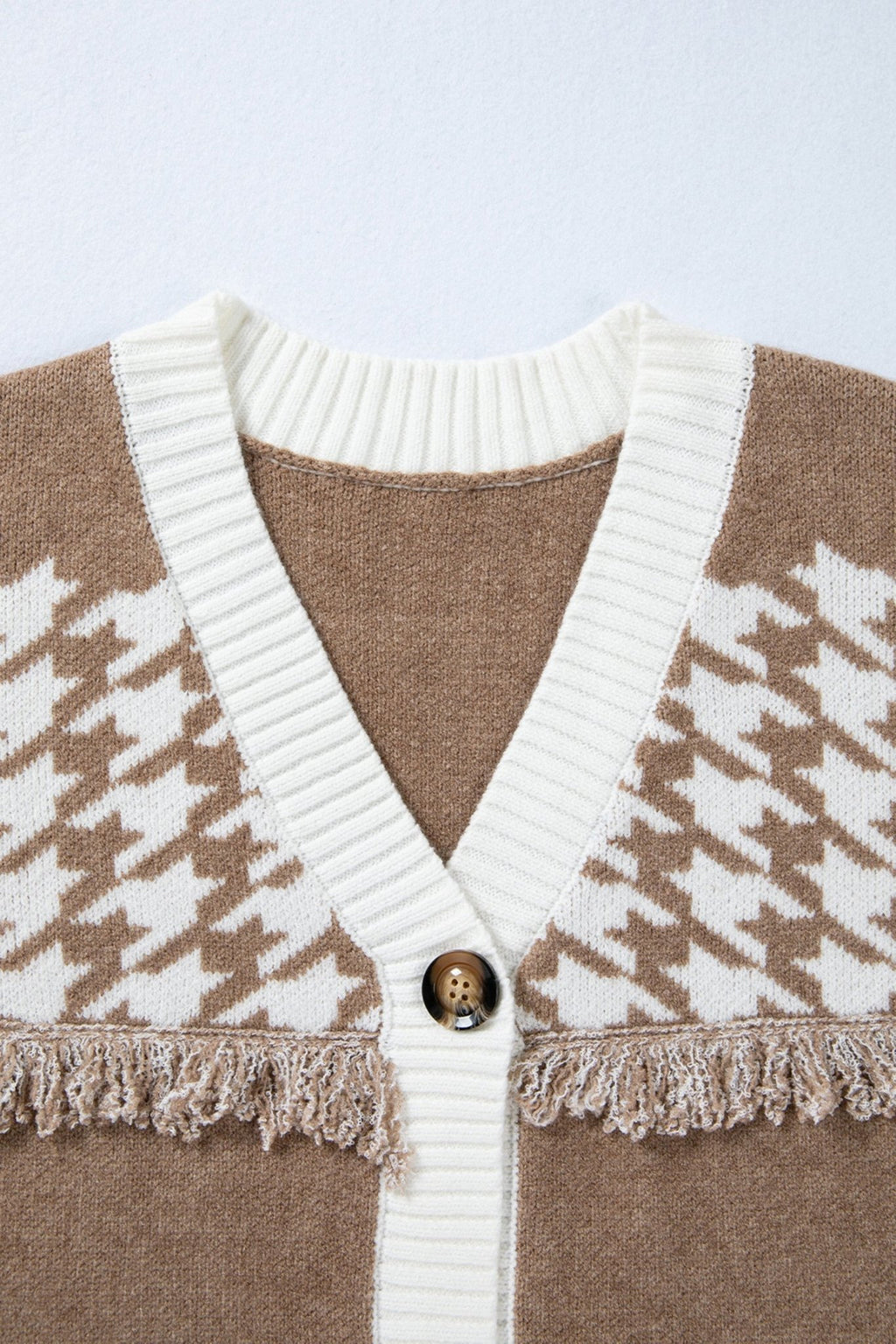 Houndstooth Colorblock Raw Edge Button Front Cardigan - Rooted & Reckless Co.