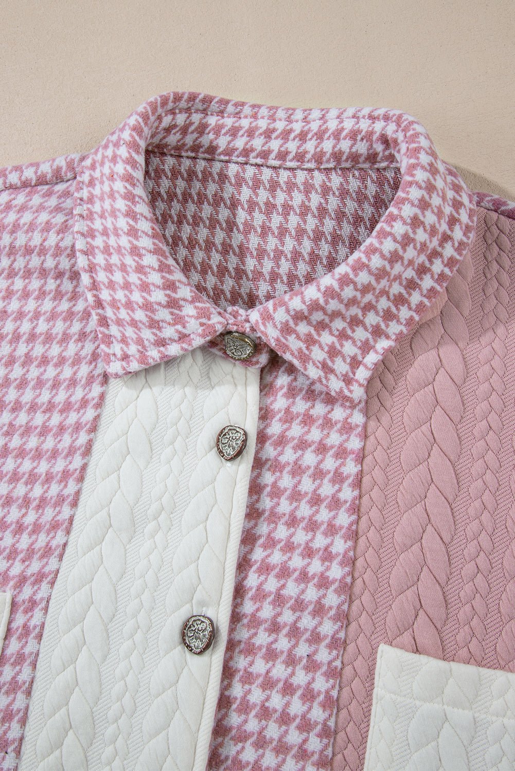 Houndstooth Colorblock Textured Patchwork Shacket - Rooted & Reckless Co.