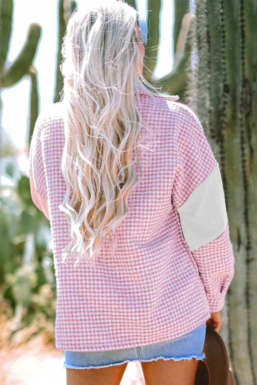 Houndstooth Colorblock Textured Patchwork Shacket - Rooted & Reckless Co.