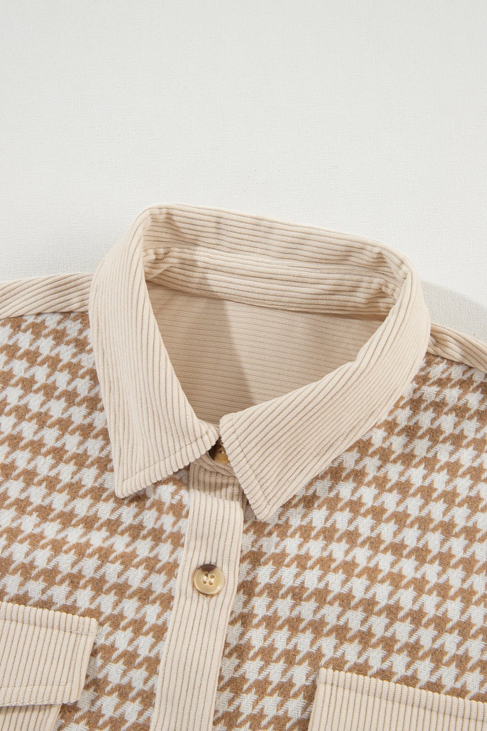 Houndstooth Corduroy Patchwork Flap Pocket Shacket - Rooted & Reckless Co.