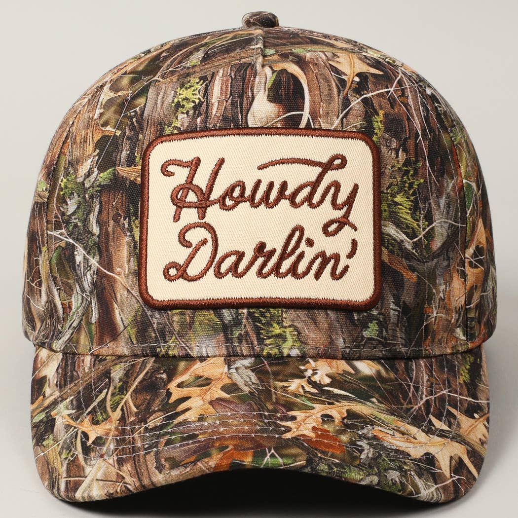 "Howdy Darlin'" Realtree Camo Patch Trucker Hat — 100% Cotton with Adjustable Snapback - Rooted & Reckless Co.