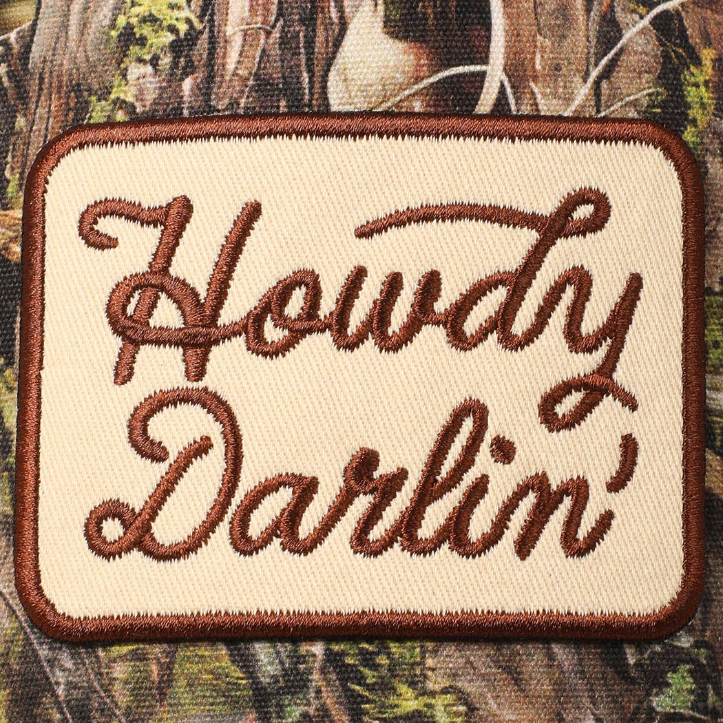 "Howdy Darlin'" Realtree Camo Patch Trucker Hat — 100% Cotton with Adjustable Snapback - Rooted & Reckless Co.