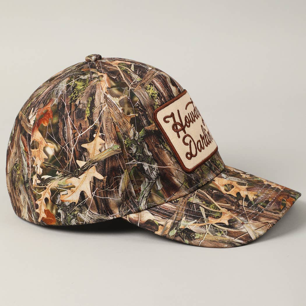 "Howdy Darlin'" Realtree Camo Patch Trucker Hat — 100% Cotton with Adjustable Snapback - Rooted & Reckless Co.