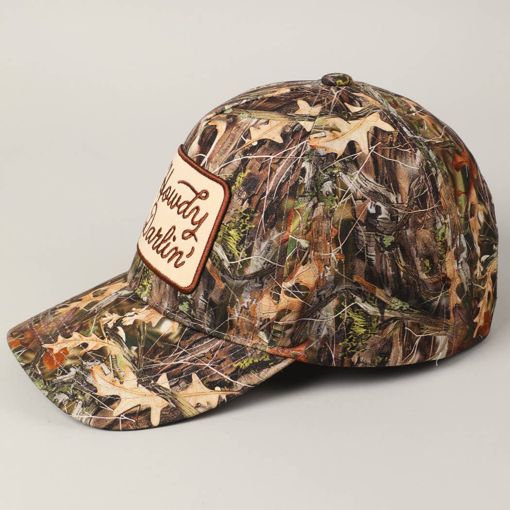 "Howdy Darlin'" Realtree Camo Patch Trucker Hat — 100% Cotton with Adjustable Snapback - Rooted & Reckless Co.