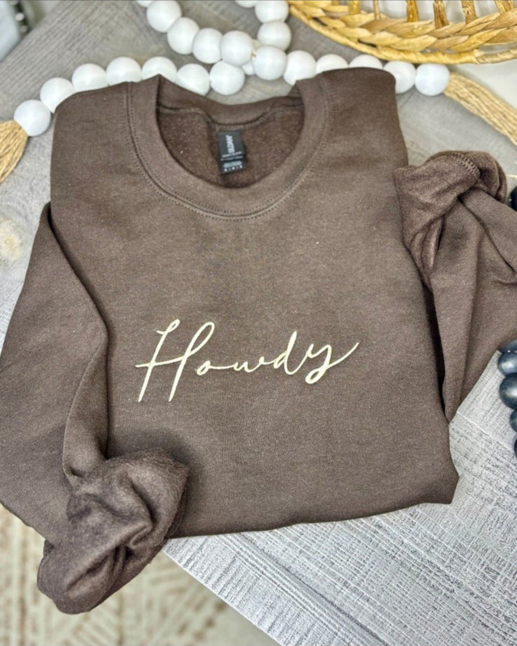 "Howdy" Embroidered Western Sweatshirt — Soft Gildan Fabric Cowboy Welcome - Rooted & Reckless Co.