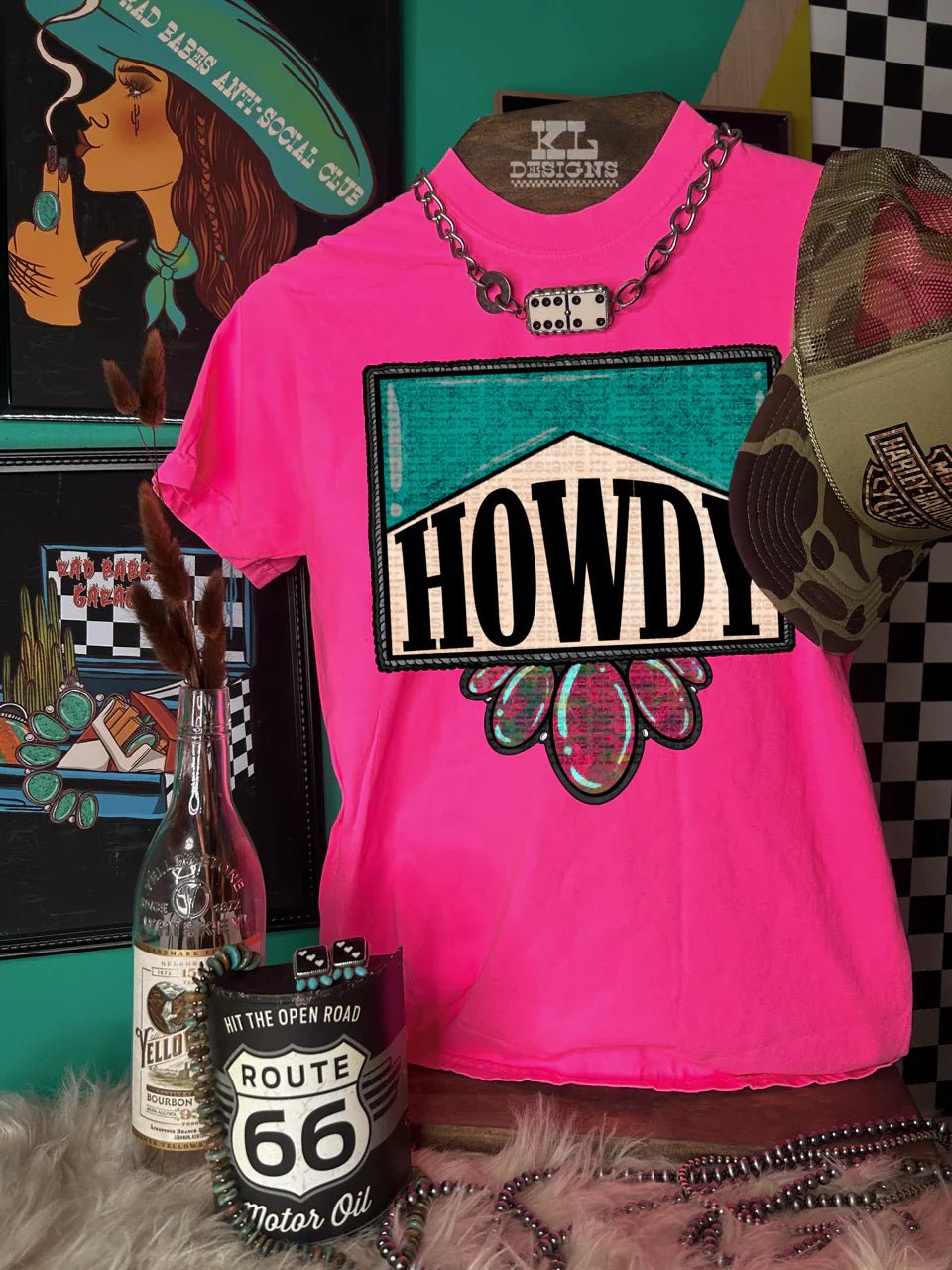 Howdy TURQUOISE & Marble pink tee or sweatshirt - Rooted & Reckless Co.