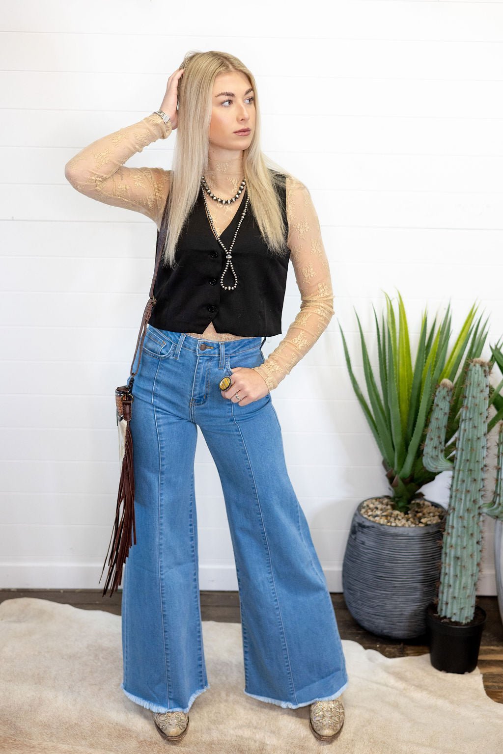 HYFVE Black V-Neck Hidden Button Sleeveless Western Vest — Crop Hem Versatile Layering Piece - Rooted & Reckless Co.