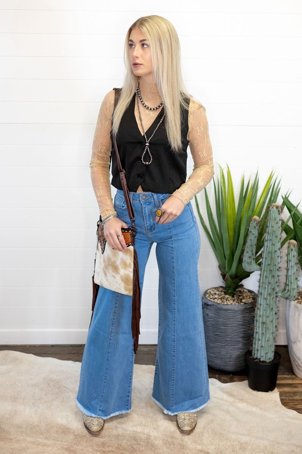 HYFVE Black V-Neck Hidden Button Sleeveless Western Vest — Crop Hem Versatile Layering Piece - Rooted & Reckless Co.