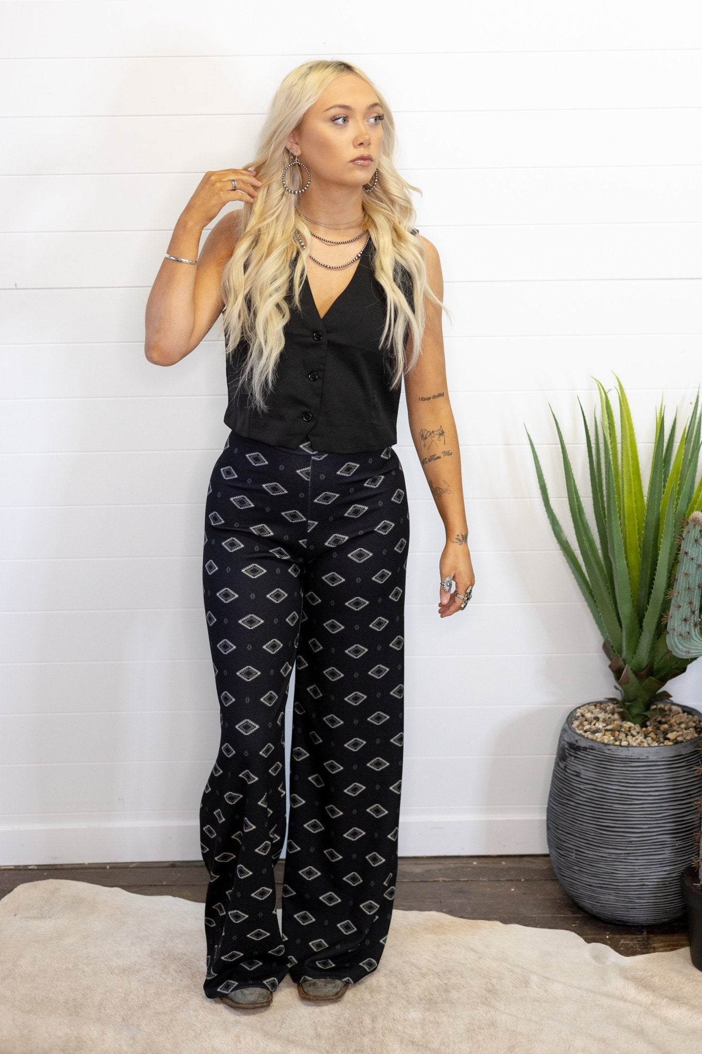 HYFVE Black V-Neck Hidden Button Sleeveless Western Vest — Crop Hem Versatile Layering Piece - Rooted & Reckless Co.