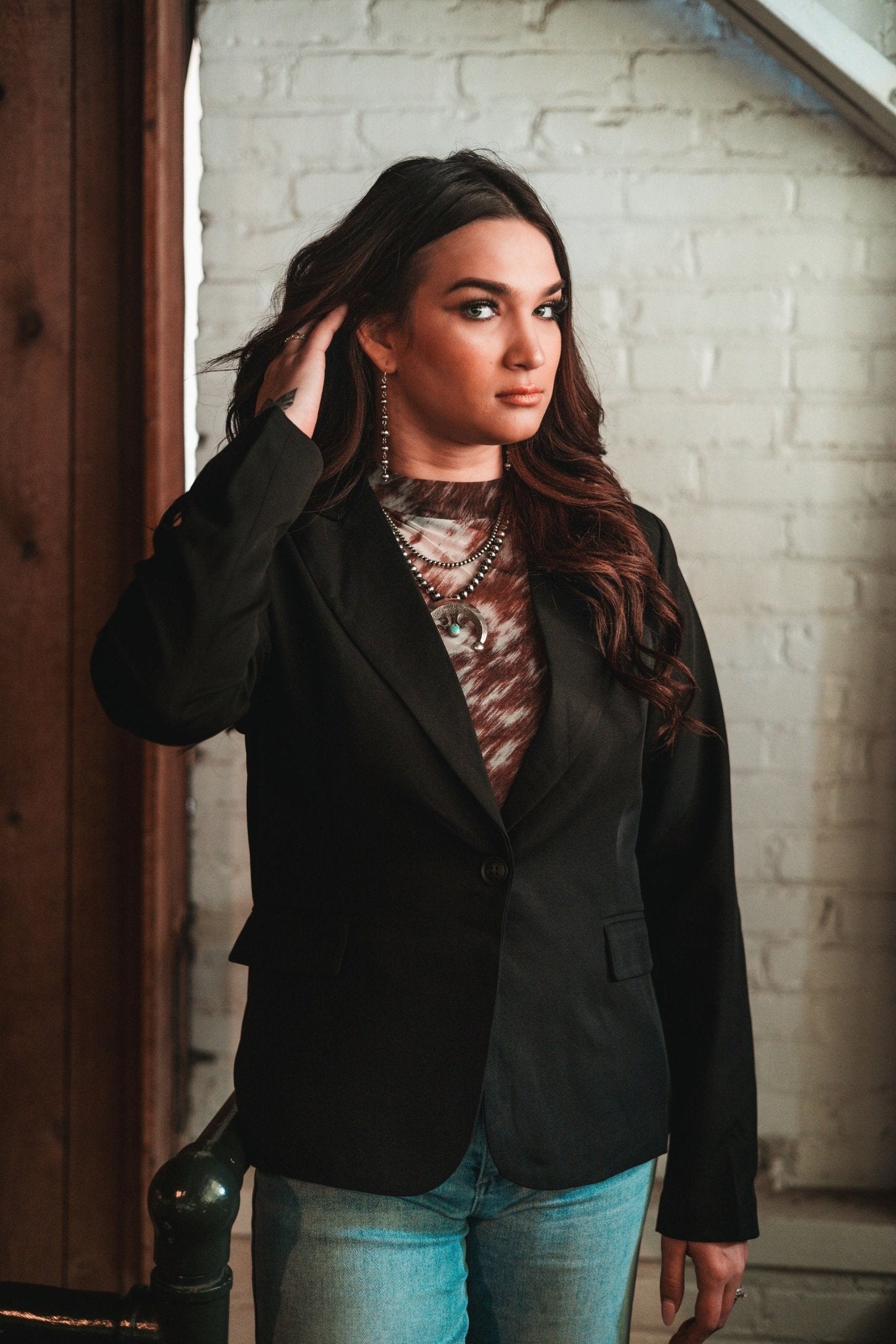 HYFVE Single-Button Notched Lapel Western Blazer — Black with Collared Neck & Front Flap Pockets - Rooted & Reckless Co.