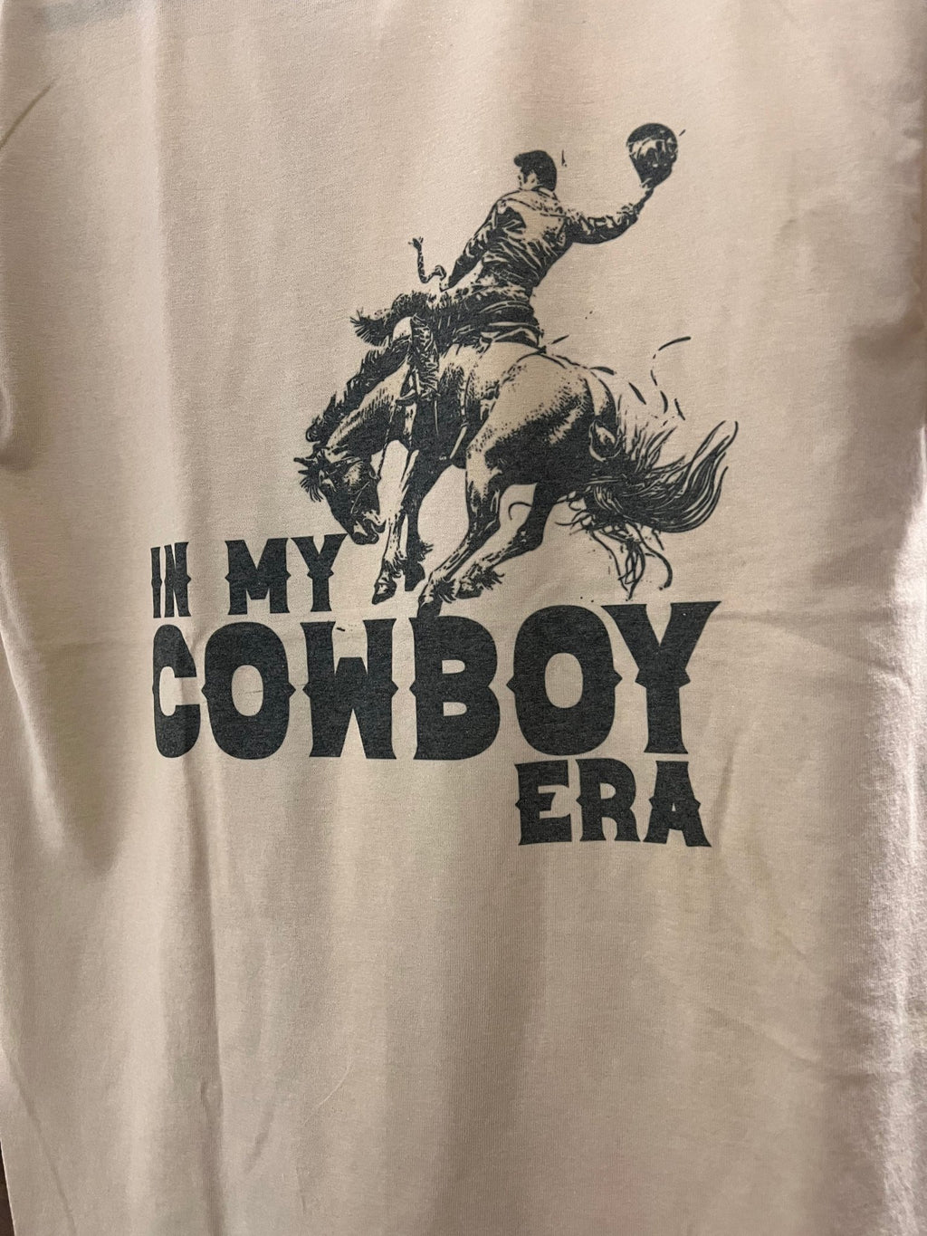 "In My Cowboy Era" Western Graphic Tee — Tan Jerzee Sublimation Print Wild West Statement - Rooted & Reckless Co.