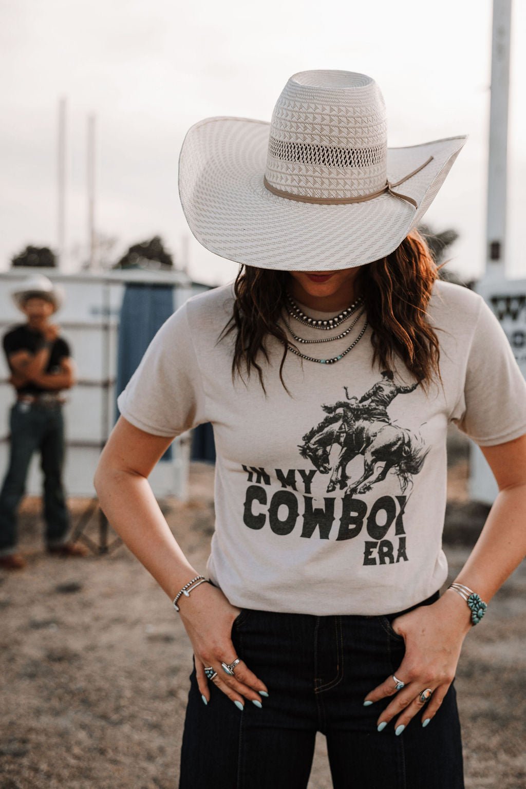 "In My Cowboy Era" Western Graphic Tee — Tan Jerzee Sublimation Print Wild West Statement - Rooted & Reckless Co.