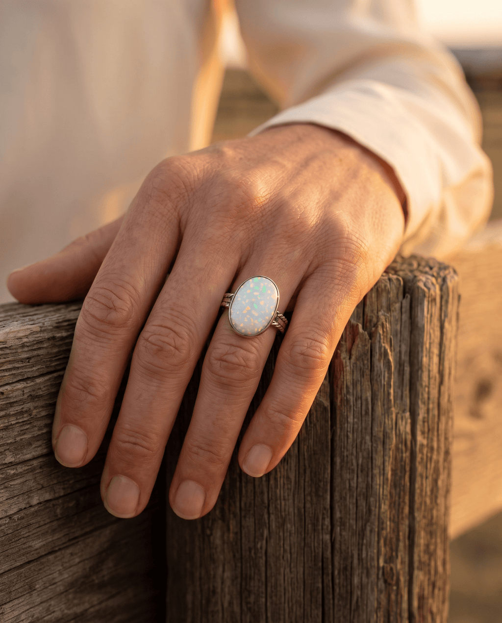 Isabelle Yazzie Navajo Handmade Sterling Silver Opal Statement Ring — Size 7 - Rooted & Reckless Co.
