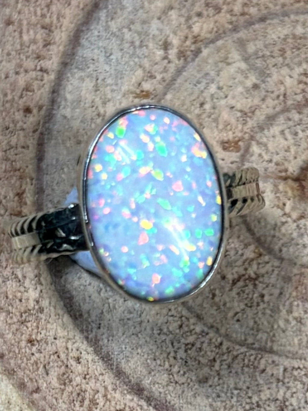Isabelle Yazzie Navajo Handmade Sterling Silver Opal Statement Ring — Size 7 - Rooted & Reckless Co.