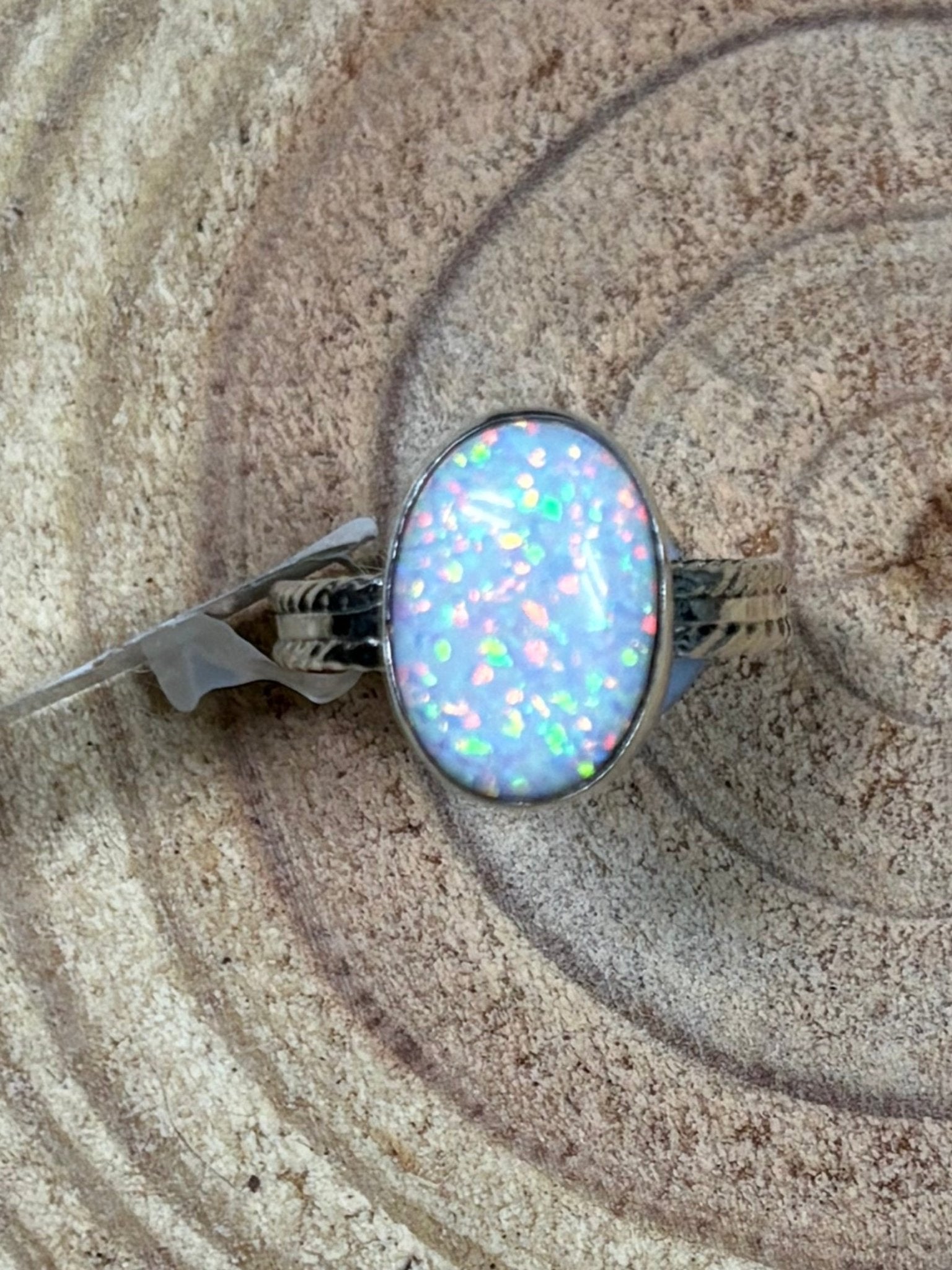 Isabelle Yazzie Navajo Handmade Sterling Silver Opal Statement Ring — Size 7 - Rooted & Reckless Co.