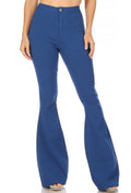 JCJQ Jeans Blue Super Stretch High-Waist Bell Bottom Pants — Vibrant Blue Retro Western Flare - Rooted & Reckless Co.