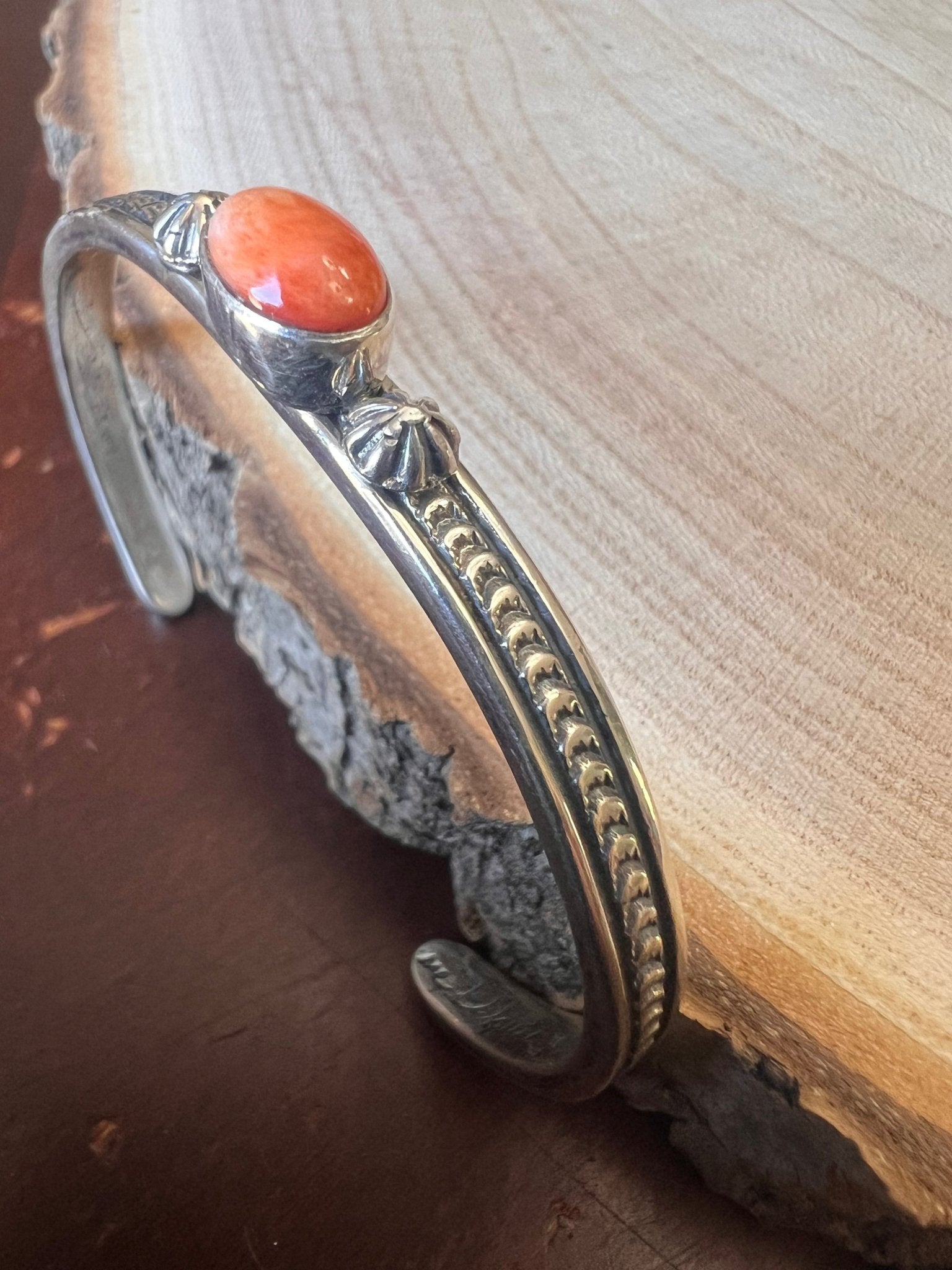 Jerome Delgarito Native American Sterling Silver & Spiny Oyster Bracelet — Delgarito Hallmark - Rooted & Reckless Co.