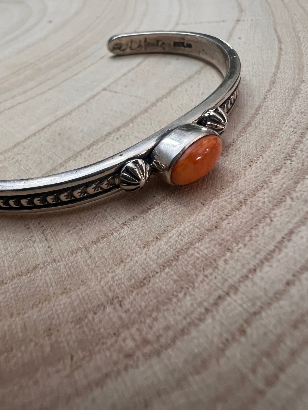 Jerome Delgarito Native American Sterling Silver & Spiny Oyster Bracelet — Delgarito Hallmark - Rooted & Reckless Co.