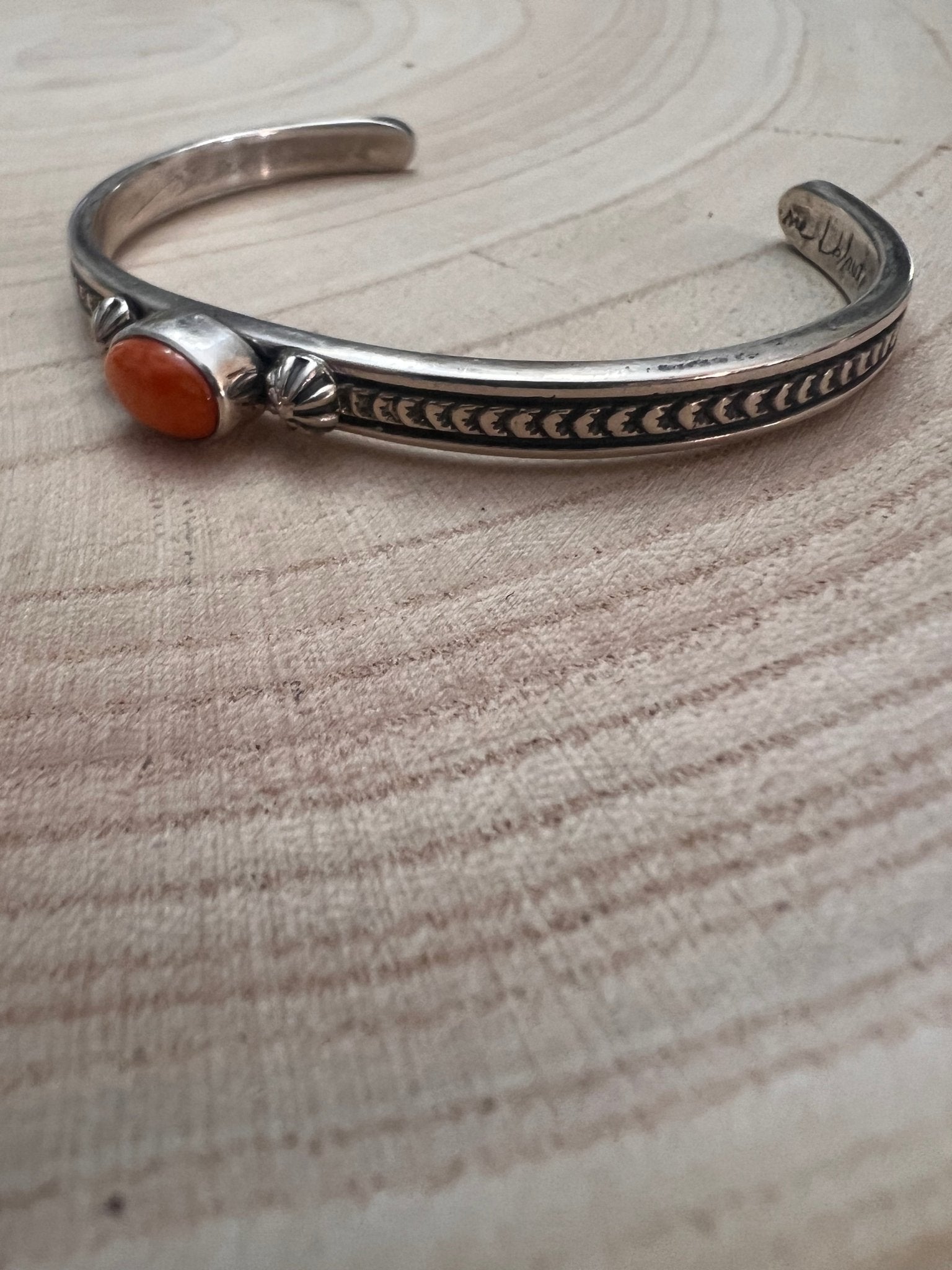 Jerome Delgarito Native American Sterling Silver & Spiny Oyster Bracelet — Delgarito Hallmark - Rooted & Reckless Co.