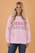 JESUS SAVES Floral Gingham Star Patchwork Sweatshirt - Rooted & Reckless Co.