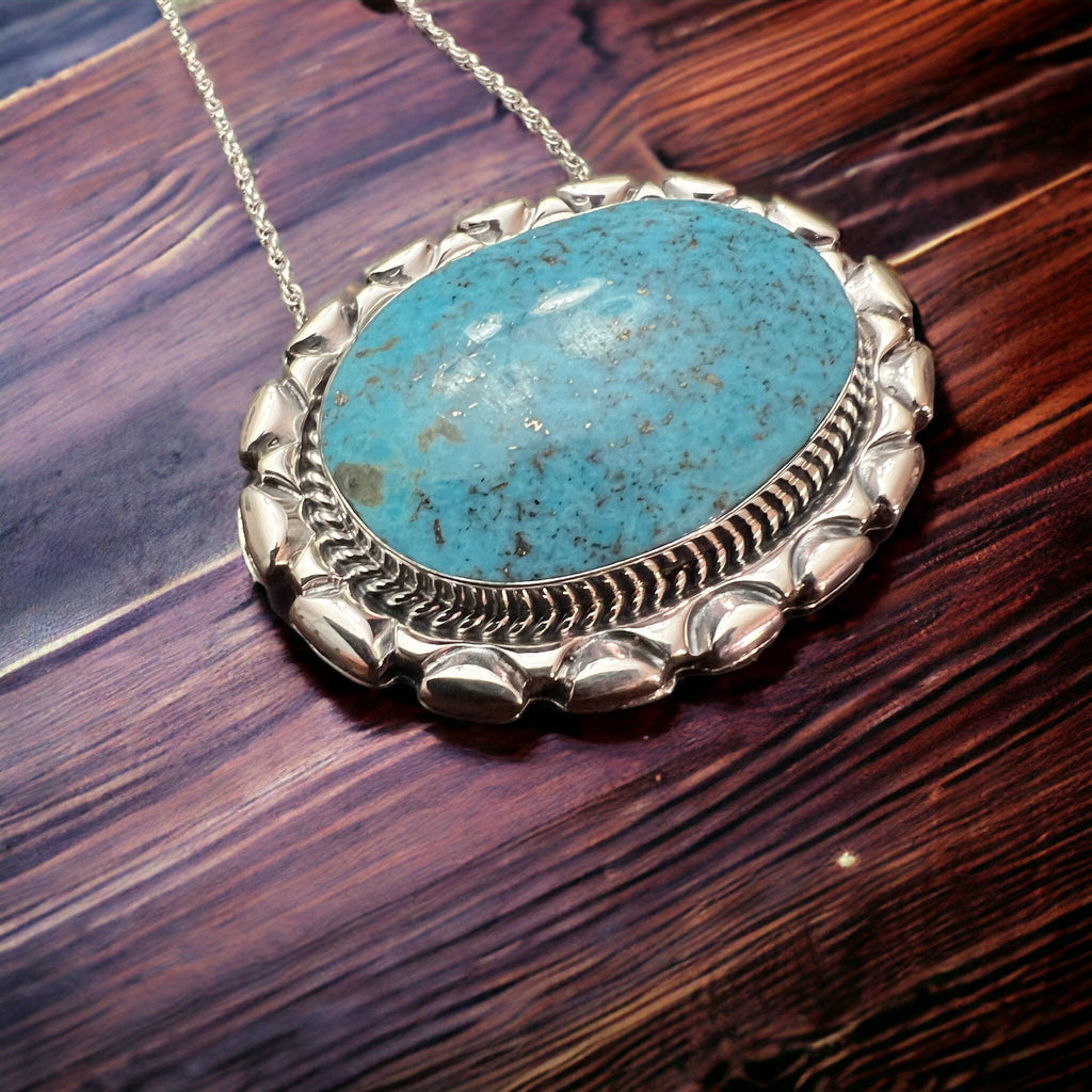 Jimson Belin Navajo Sterling Silver Necklace with Kingman Turquoise — 16" - Rooted & Reckless Co.