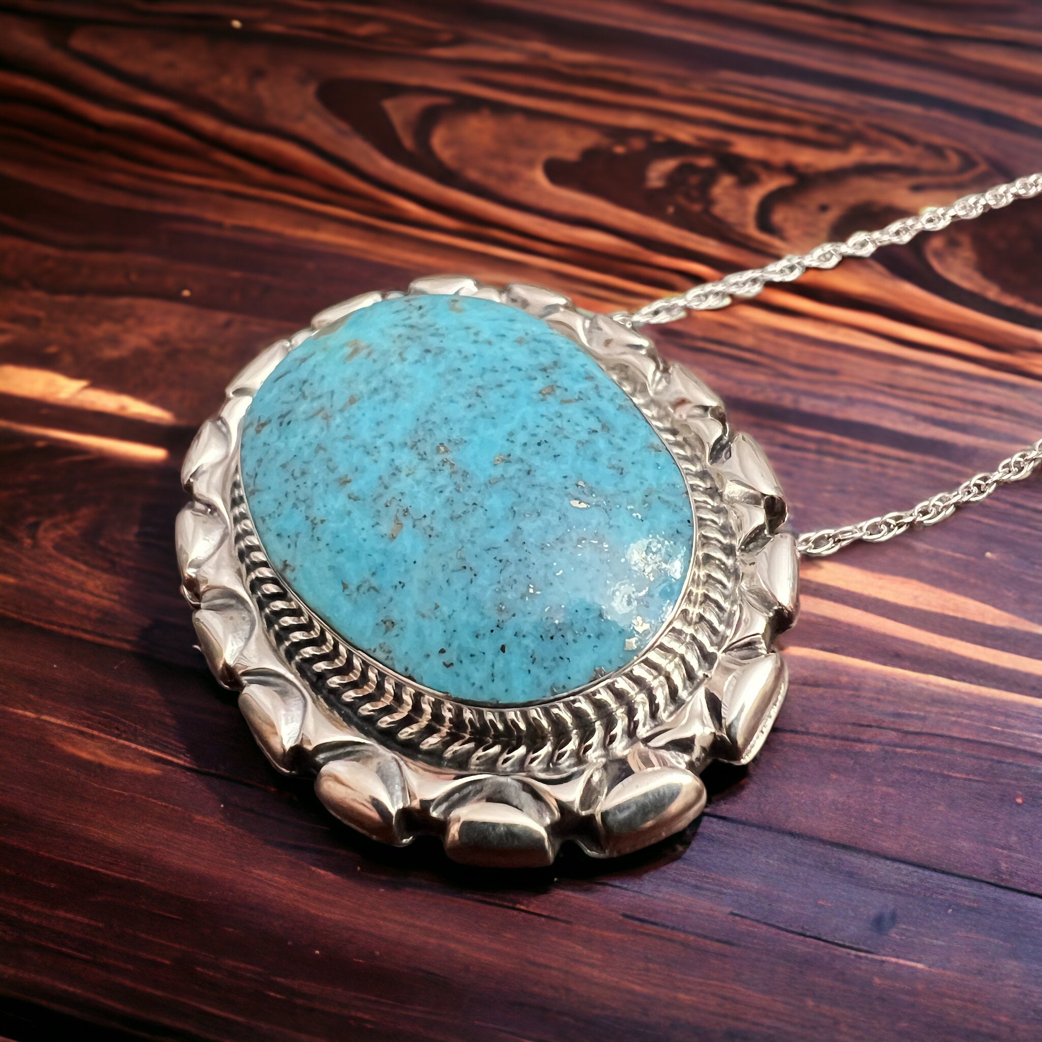 Jimson Belin Navajo Sterling Silver Necklace with Kingman Turquoise — 16" - Rooted & Reckless Co.