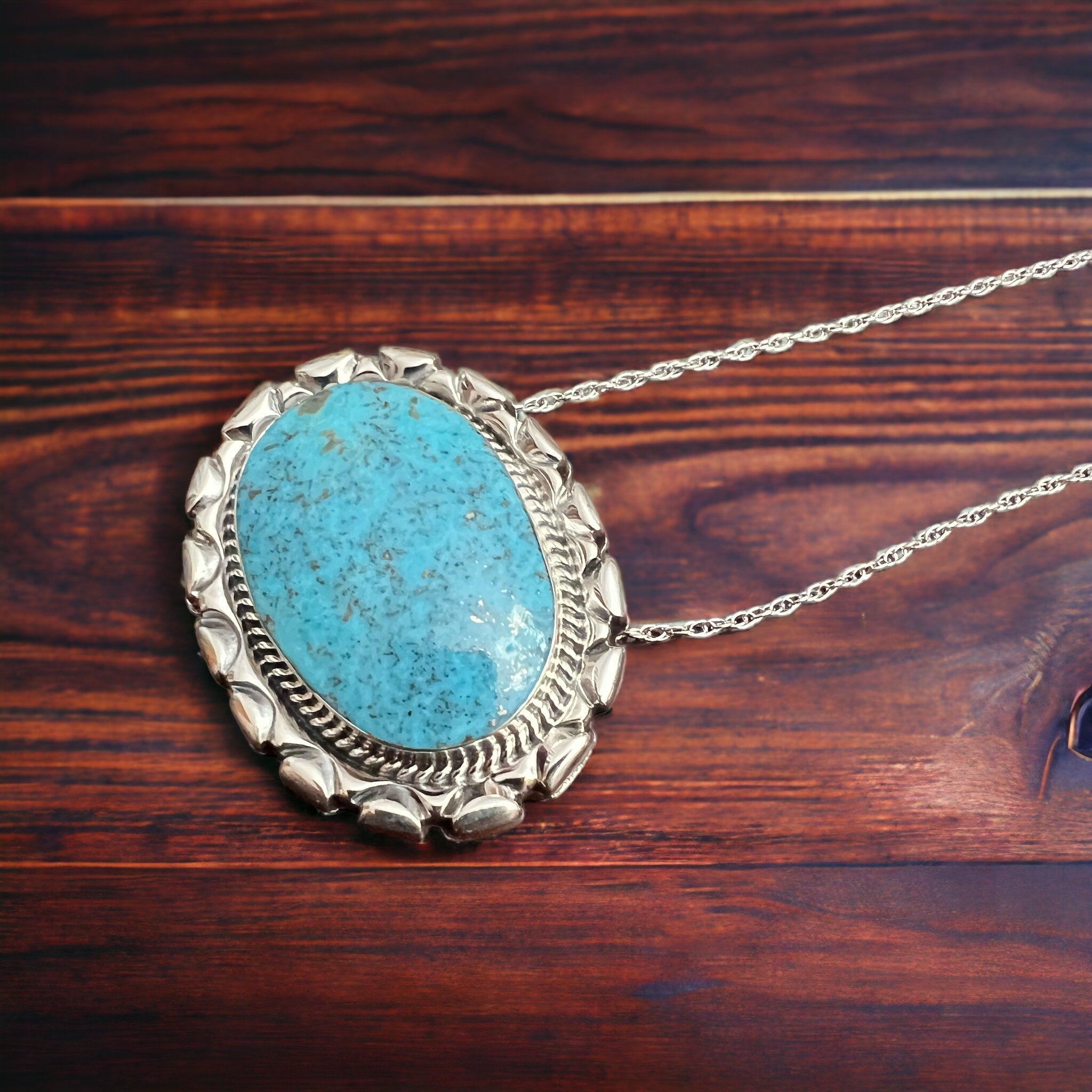 Jimson Belin Navajo Sterling Silver Necklace with Kingman Turquoise — 16" - Rooted & Reckless Co.