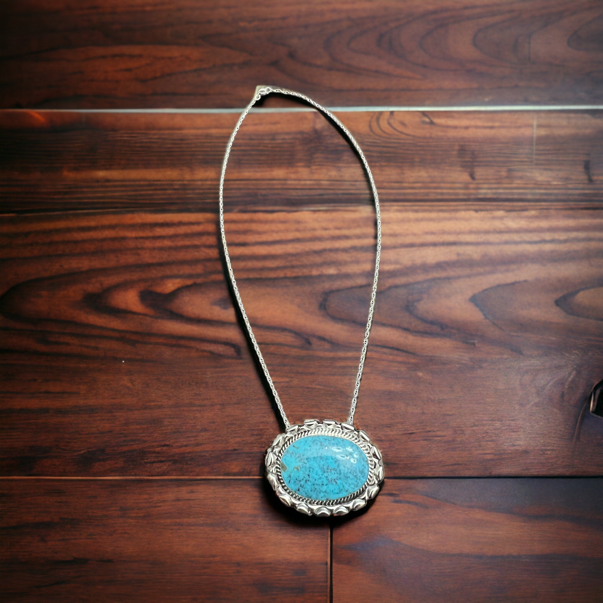 Jimson Belin Navajo Sterling Silver Necklace with Kingman Turquoise — 16" - Rooted & Reckless Co.