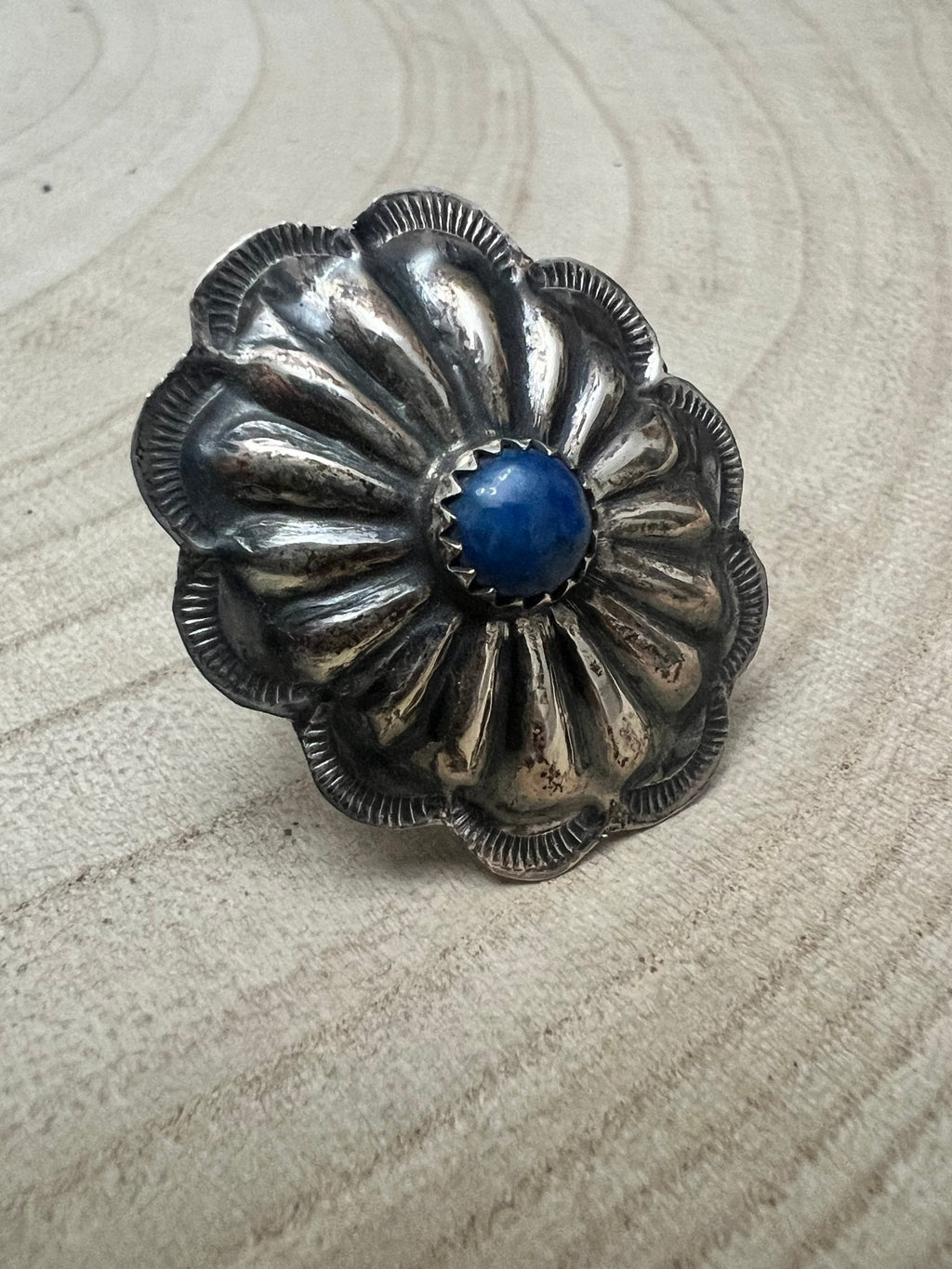 Joanee Silver Navajo Lapis Concho Adjustable Ring — Sterling Silver - Rooted & Reckless Co.