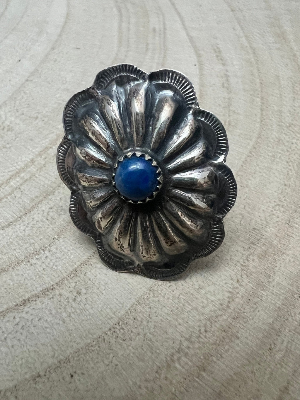 Joanee Silver Navajo Lapis Concho Adjustable Ring — Sterling Silver - Rooted & Reckless Co.