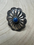 Joanee Silver Navajo Lapis Concho Adjustable Ring — Sterling Silver - Rooted & Reckless Co.