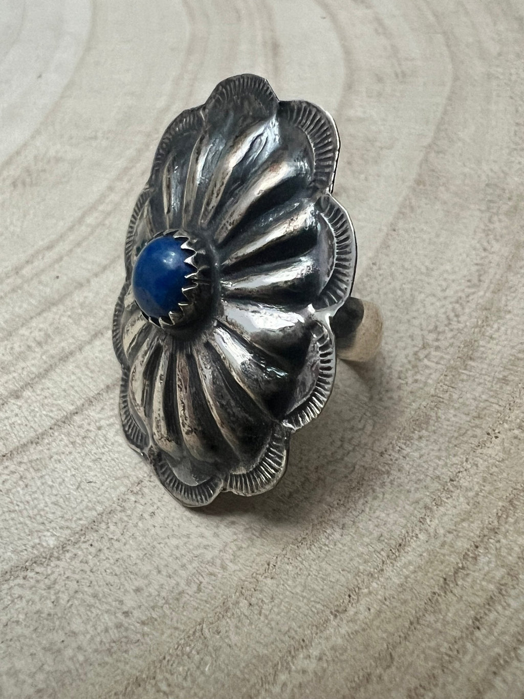Joanee Silver Navajo Lapis Concho Adjustable Ring — Sterling Silver - Rooted & Reckless Co.