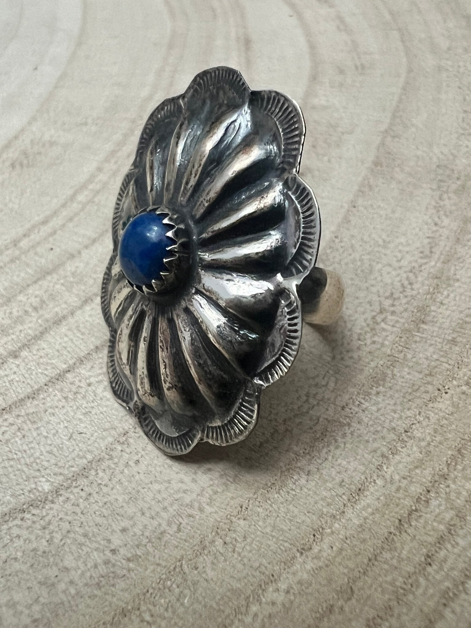 Joanee Silver Navajo Lapis Concho Adjustable Ring — Sterling Silver - Rooted & Reckless Co.
