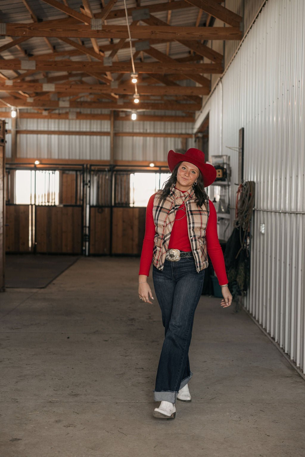 Jodifl Plaid Check Print Padded Western Vest — High Collar with Zipper & Snap Closure (Medium remaining) - Rooted & Reckless Co.