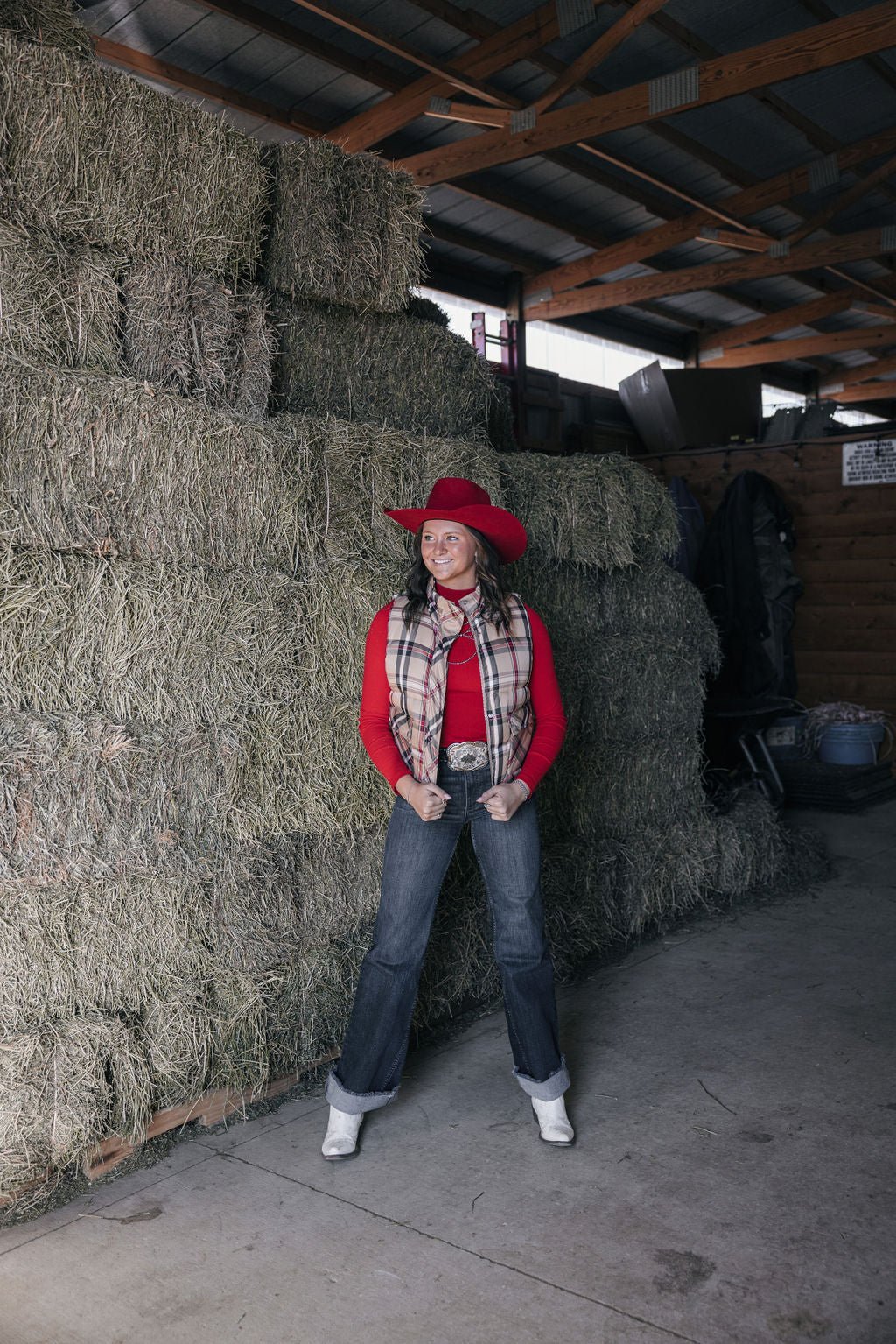 Jodifl Plaid Check Print Padded Western Vest — High Collar with Zipper & Snap Closure (Medium remaining) - Rooted & Reckless Co.