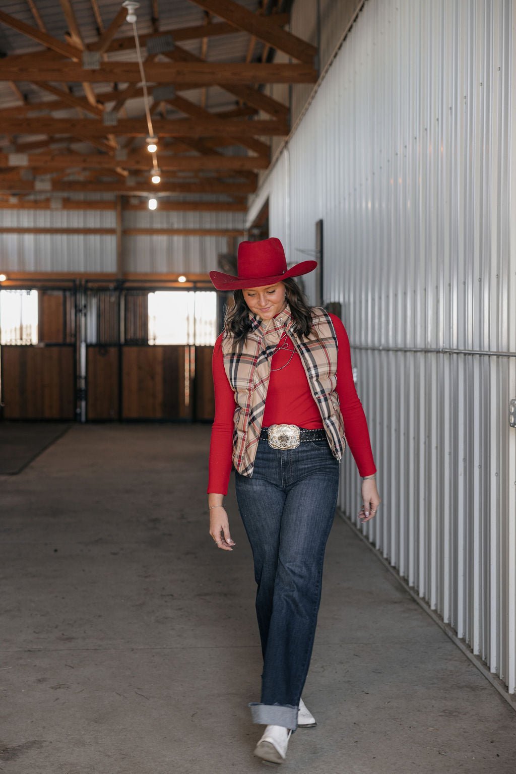 Jodifl Plaid Check Print Padded Western Vest — High Collar with Zipper & Snap Closure (Medium remaining) - Rooted & Reckless Co.