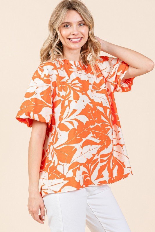 Jodifl Print Puffed Sleeves Western Top — Frilled Neck with Adjustable Fit Lightweight Layering - Rooted & Reckless Co.