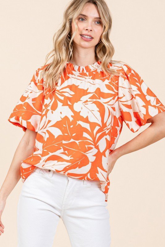 Jodifl Print Puffed Sleeves Western Top — Frilled Neck with Adjustable Fit Lightweight Layering - Rooted & Reckless Co.